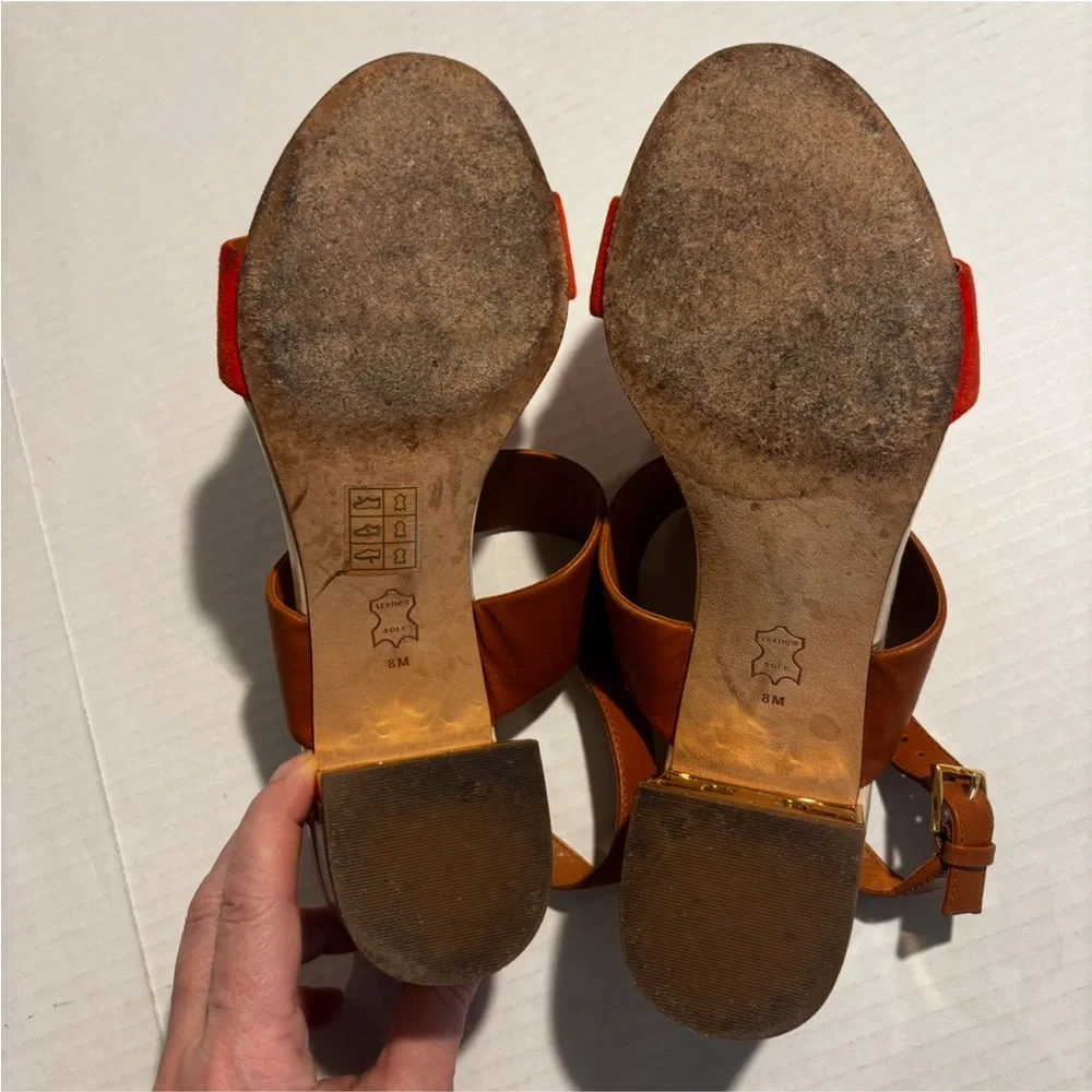 Tory Burch Two-Tone Tan and Orange Block Heel Sandals